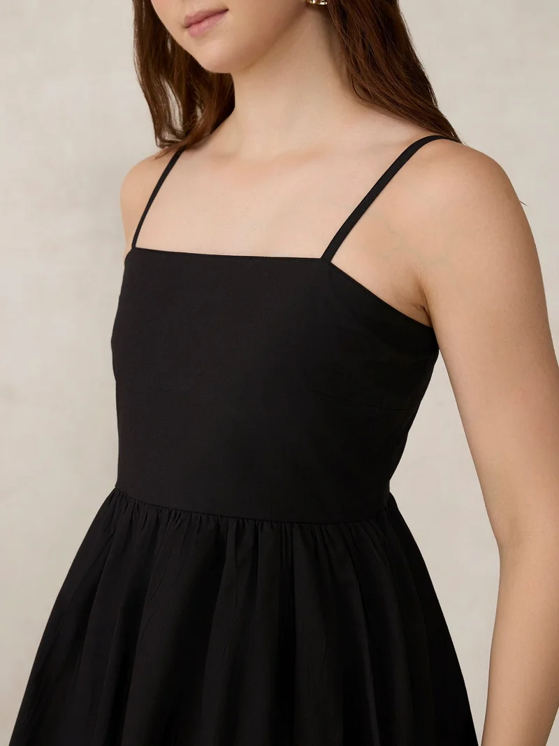 OUTZIDR Black Black Solid Bubble Hem Mini Dress for Women | Best Price UAE